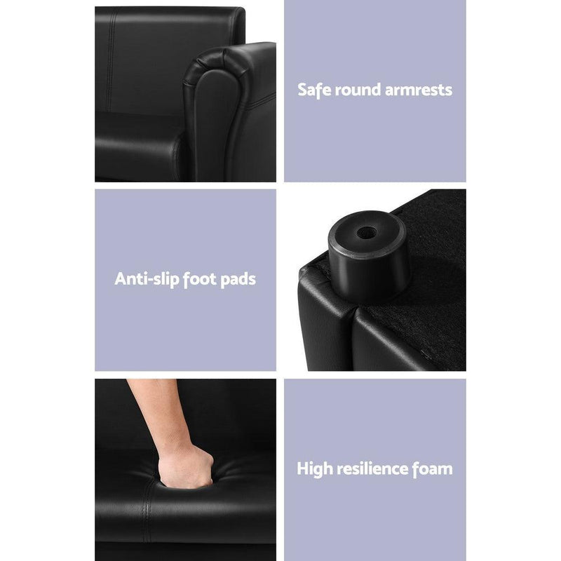 Keezi Kids Sofa Armchair Footstool Set Black Lounge Chair Children Lounge Couch - John Cootes