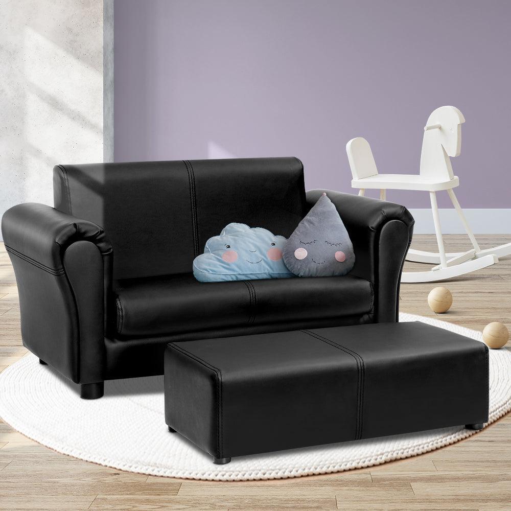 Keezi Kids Sofa Armchair Footstool Set Black Lounge Chair Children Lounge Couch - John Cootes