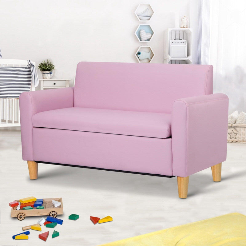 Keezi Kids Sofa Storage Armchair Lounge Pink PU Leather Children Chair Couch - John Cootes