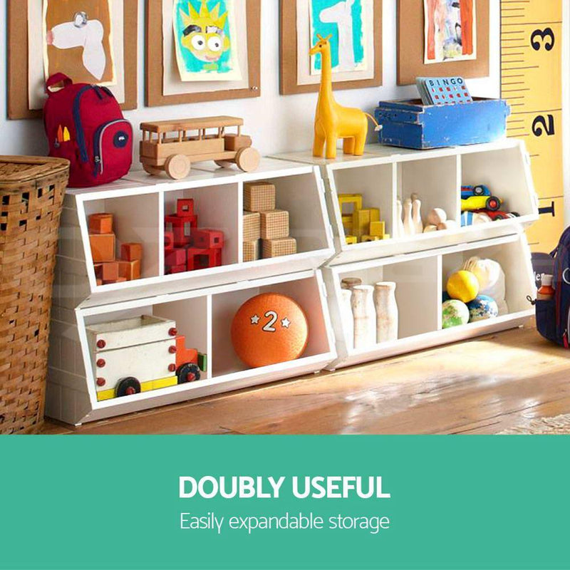 Keezi Kids Toy Box Stackable Bookshelf Storage Organiser Bookcase Shelf - John Cootes