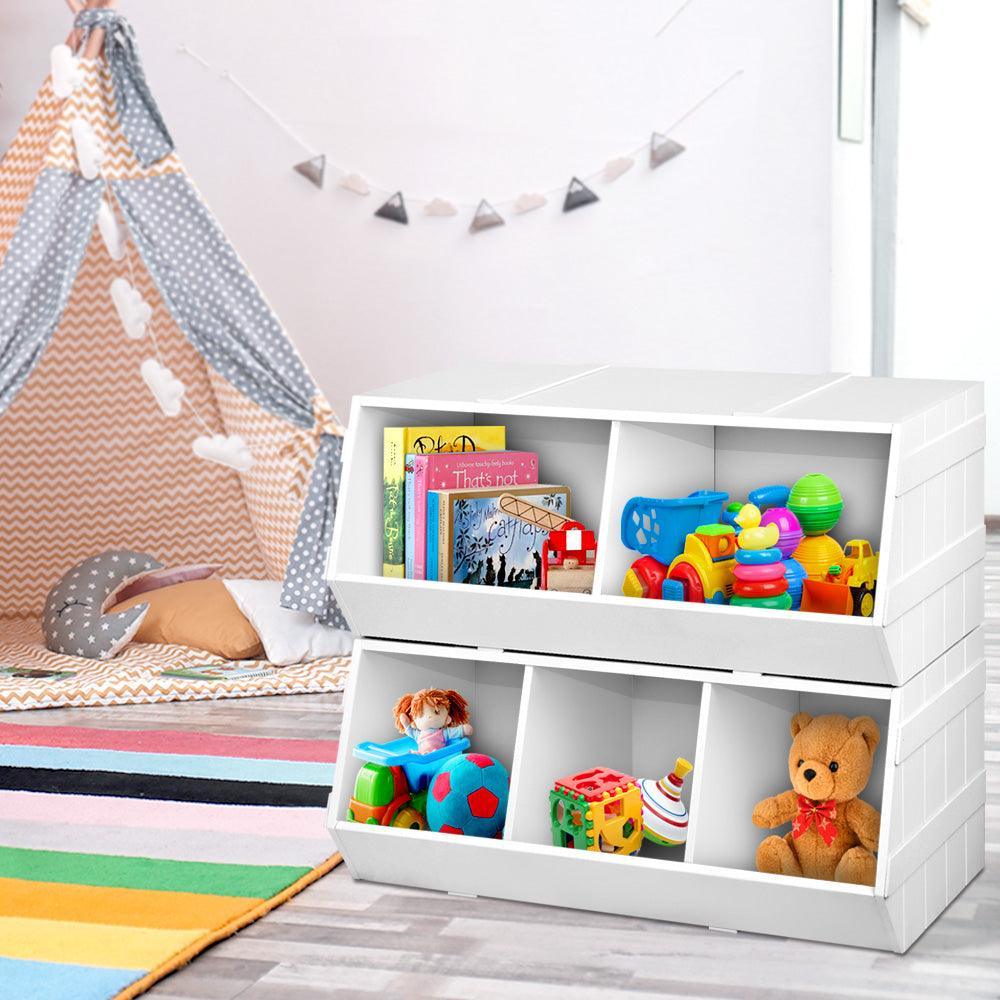 Keezi Kids Toy Box Stackable Bookshelf Storage Organiser Bookcase Shelf - John Cootes