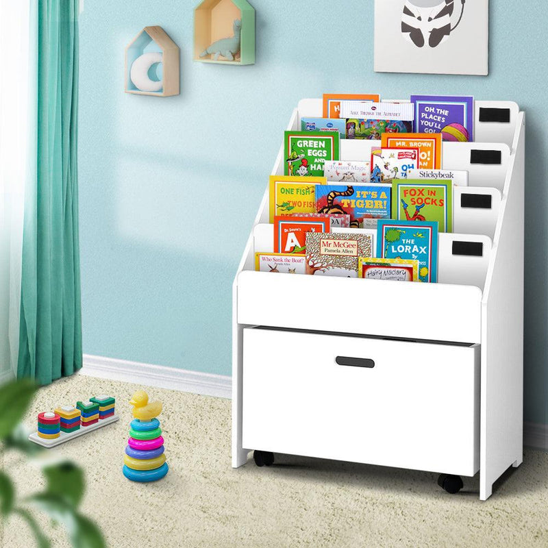Keezi Kids White Bookshelf Storage Organiser Bookcase Drawers Children Shelf - John Cootes