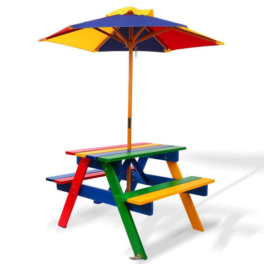 Keezi Kids Wooden Picnic Table Set with Umbrella - John Cootes