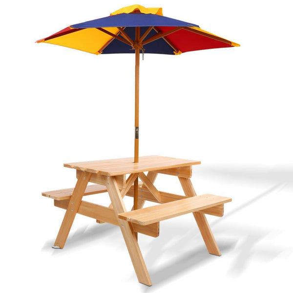 Keezi Kids Wooden Picnic Table Set with Umbrella - John Cootes