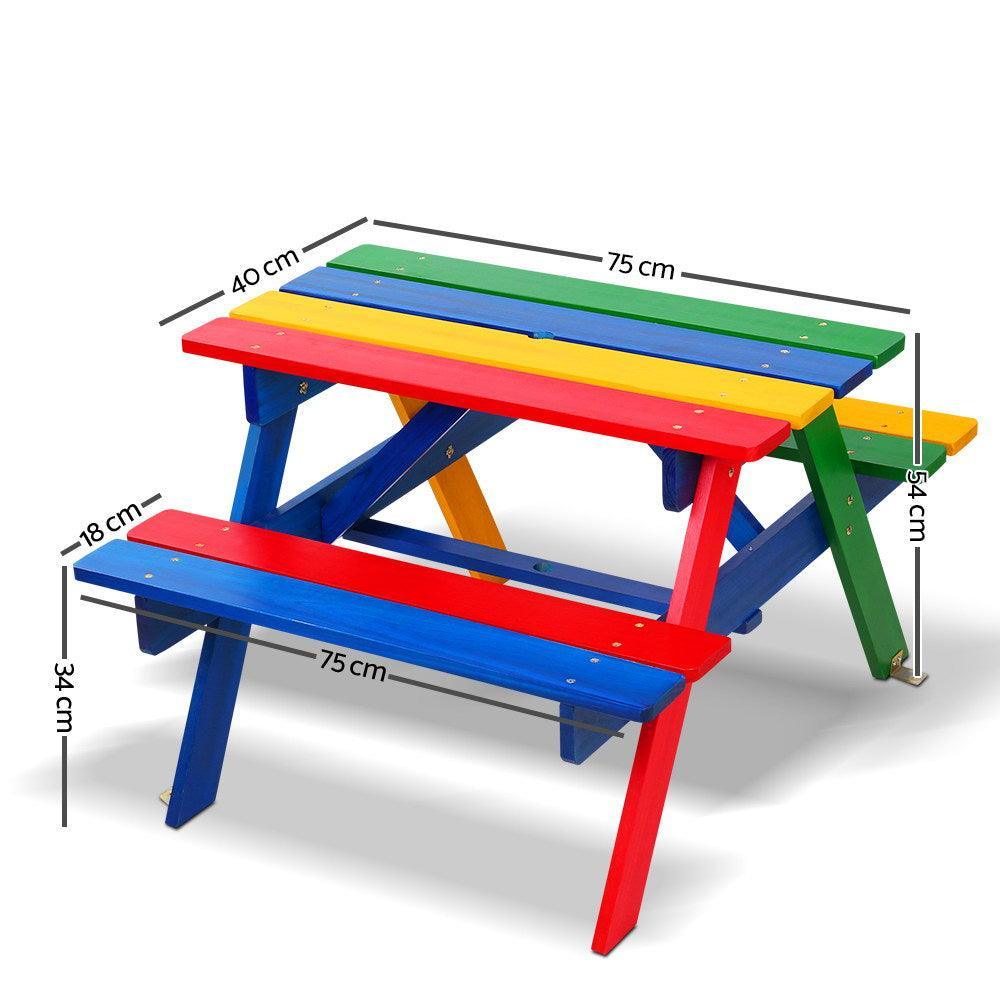 Keezi Kids Wooden Picnic Table Set with Umbrella - John Cootes