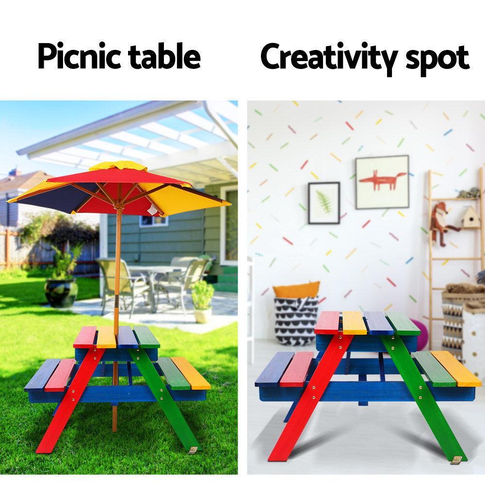 Keezi Kids Wooden Picnic Table Set with Umbrella - John Cootes