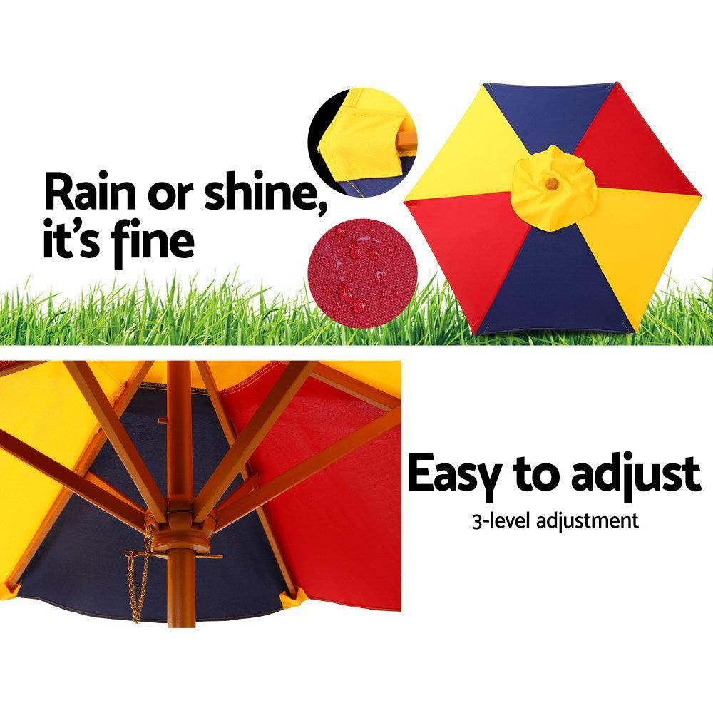 Keezi Kids Wooden Picnic Table Set with Umbrella - John Cootes