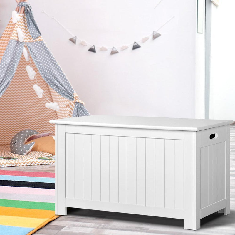 Keezi Kids Wooden Toy Chest Storage Blanket Box White Children Room Organiser - John Cootes