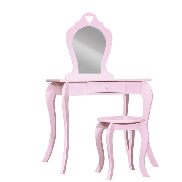 Keezi Pink Kids Vanity Dressing Table Stool Set Mirror Princess Children Makeup - John Cootes