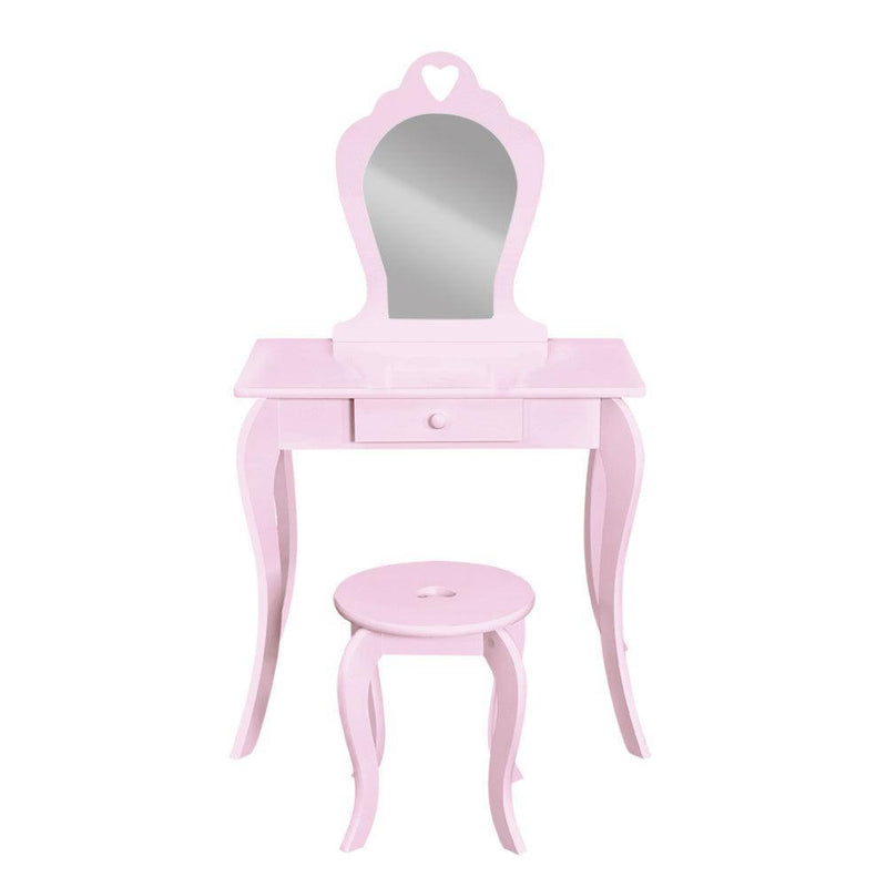 Keezi Pink Kids Vanity Dressing Table Stool Set Mirror Princess Children Makeup - John Cootes