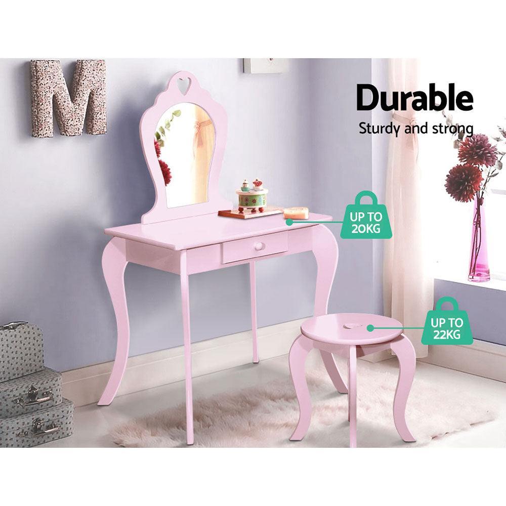 Keezi Pink Kids Vanity Dressing Table Stool Set Mirror Princess Children Makeup - John Cootes