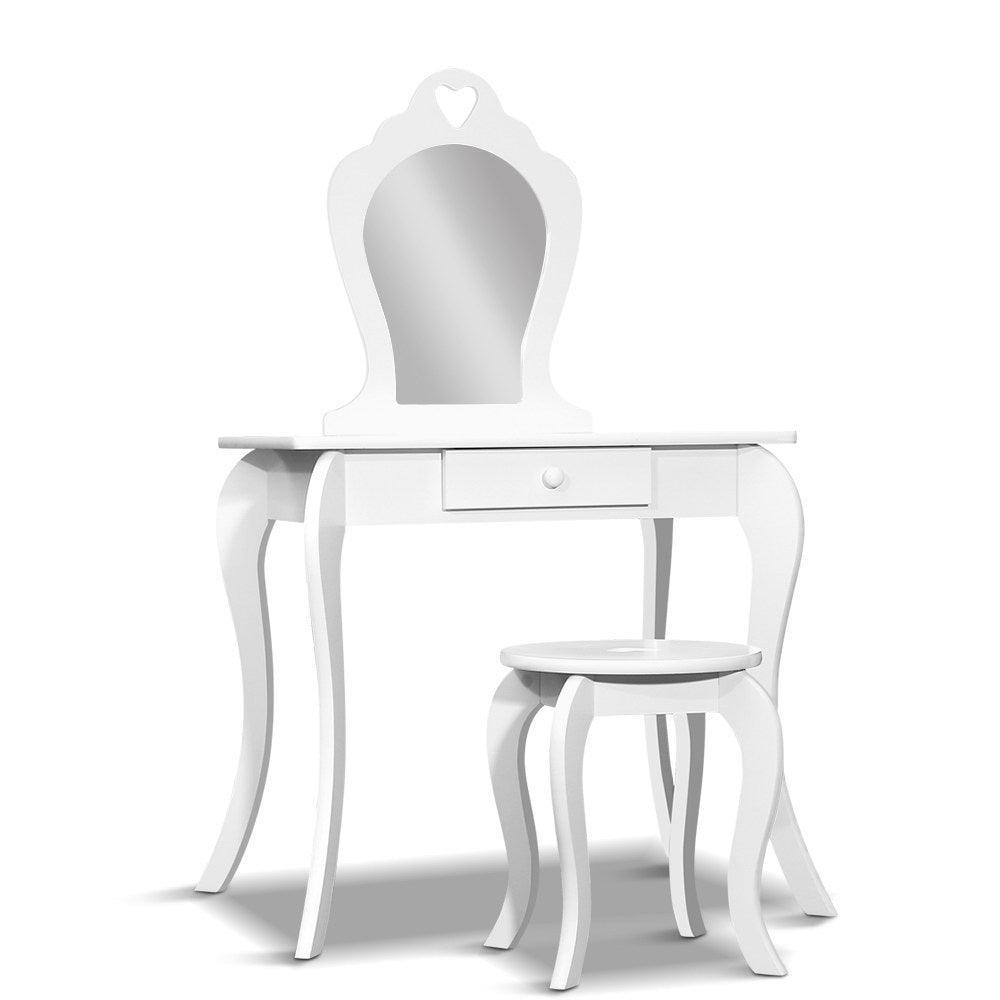 Keezi White Kids Vanity Dressing Table Stool Set Mirror Princess Children Makeup - John Cootes