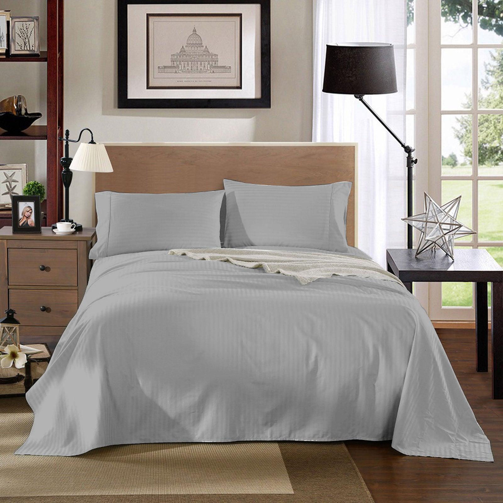 Kensington 1200 Thread Count 100% Egyptian Cotton Sheet Set Stripe Hotel Grade - King - Silver - John Cootes