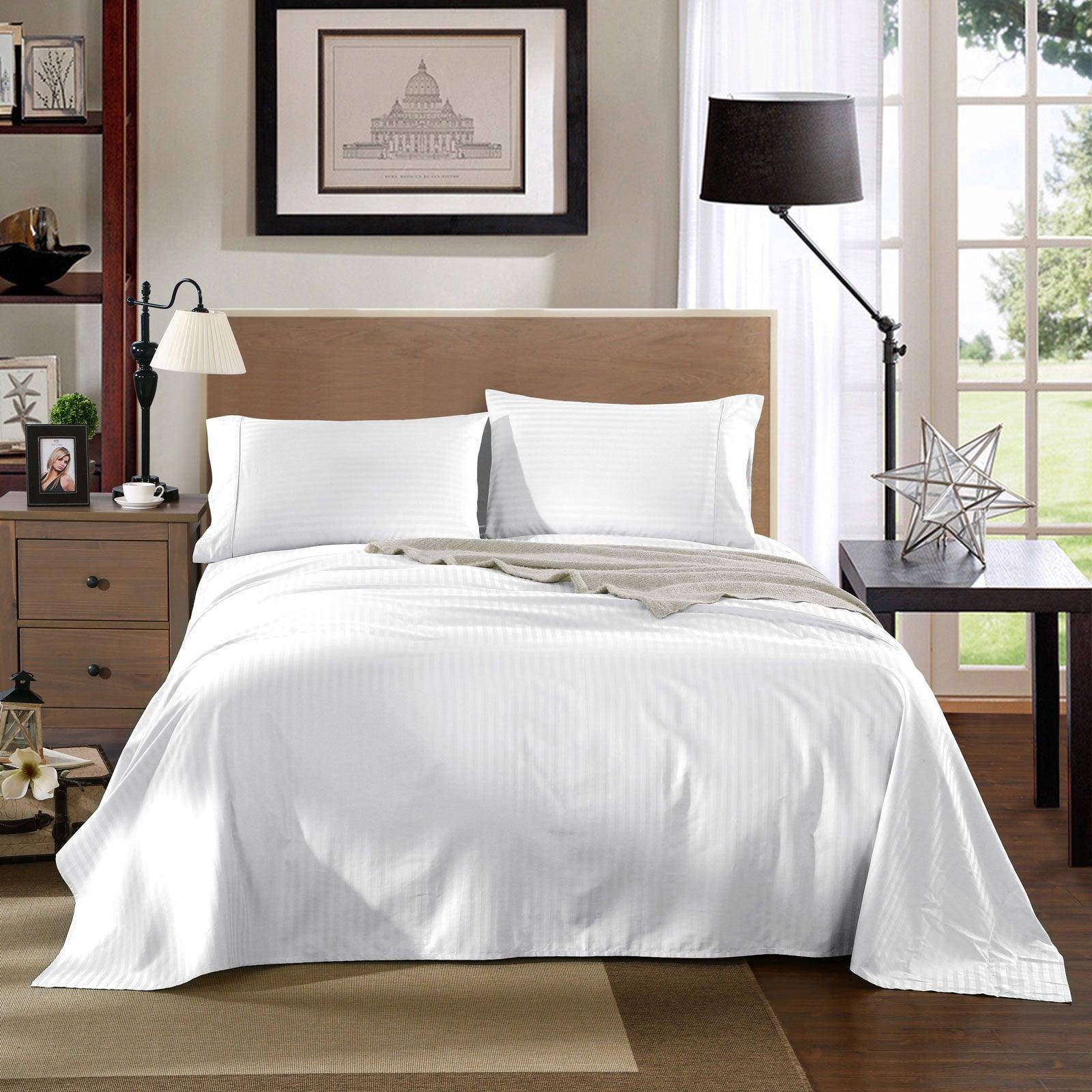 Kensington 1200 Thread Count 100% Egyptian Cotton Sheet Set Stripe Hotel Grade - King - White - John Cootes