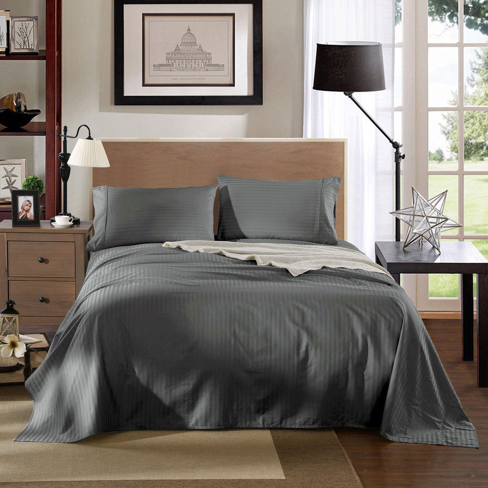 Kensington 1200 Thread Count 100% Egyptian Cotton Sheet Set Stripe Hotel Grade - Queen - Charcoal - John Cootes