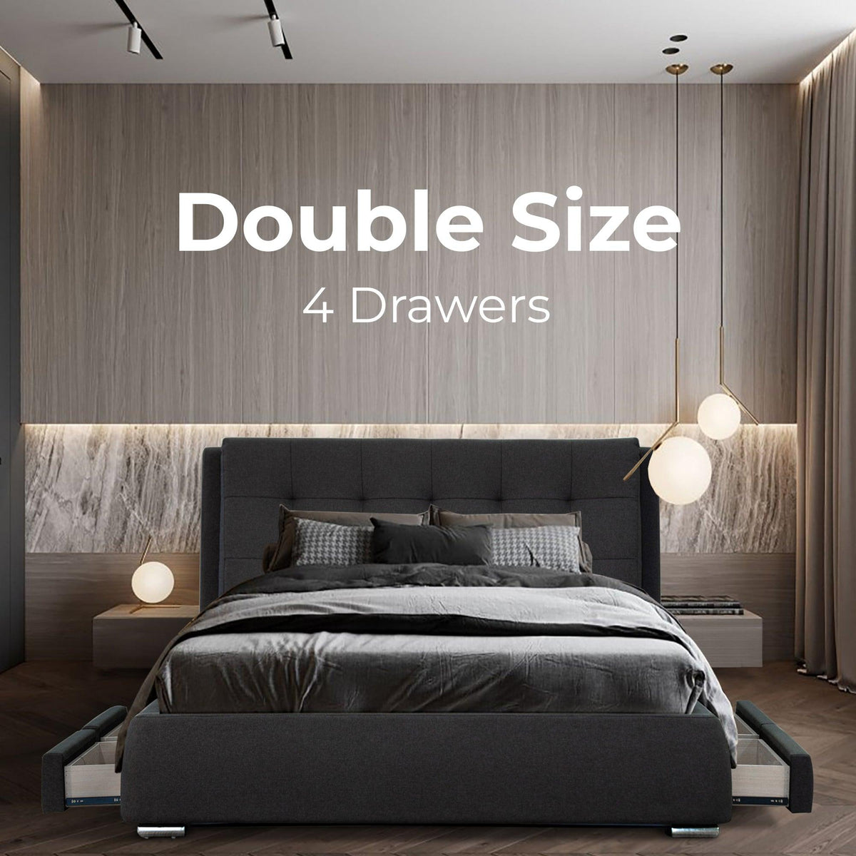 Kiama Double Size Bed Frame Timber Mattress Base With Storage Drawers