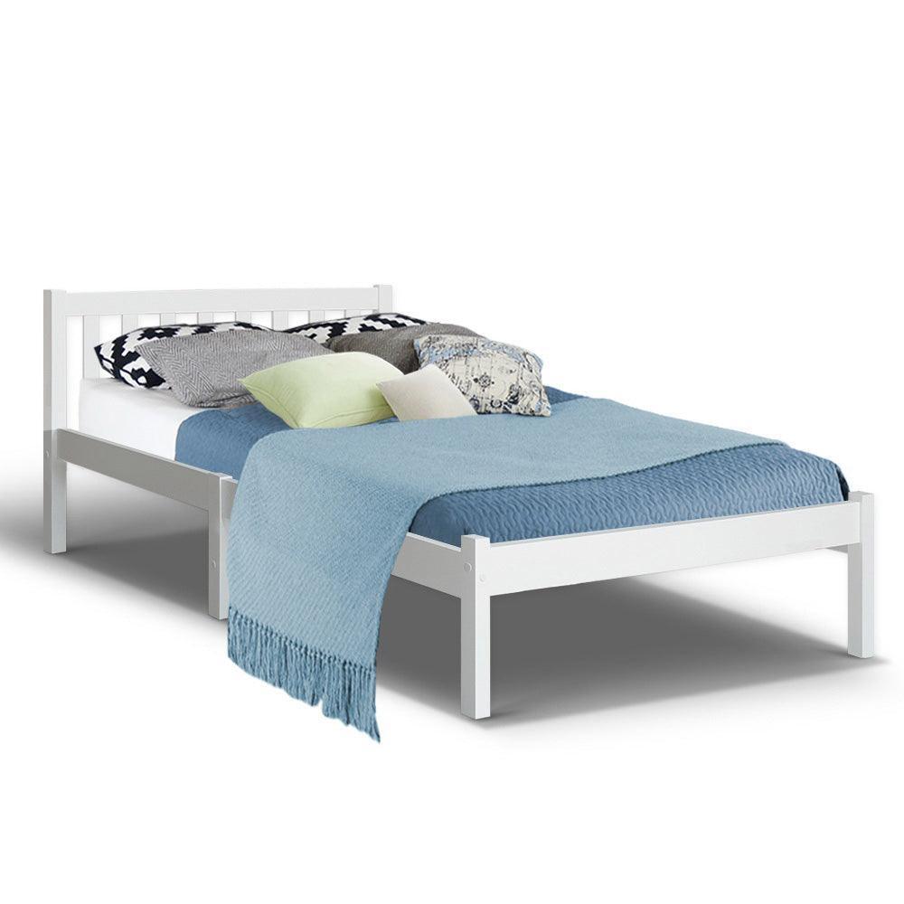 King Single Wooden Bed Frame - White - John Cootes