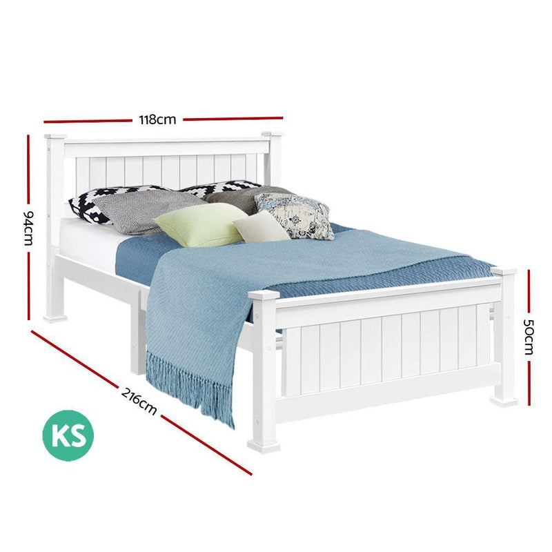 King Single Wooden Bed Frame - White - John Cootes