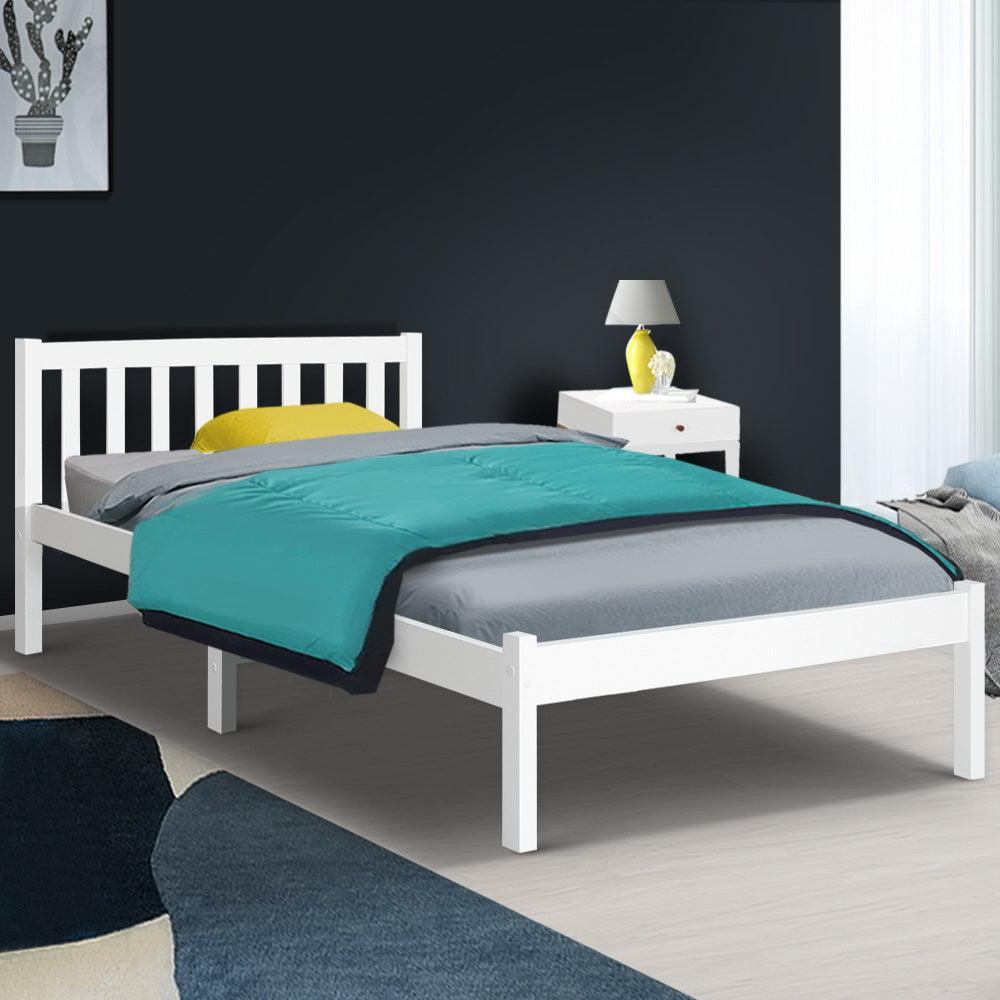 King Single Wooden Bed Frame - White - John Cootes