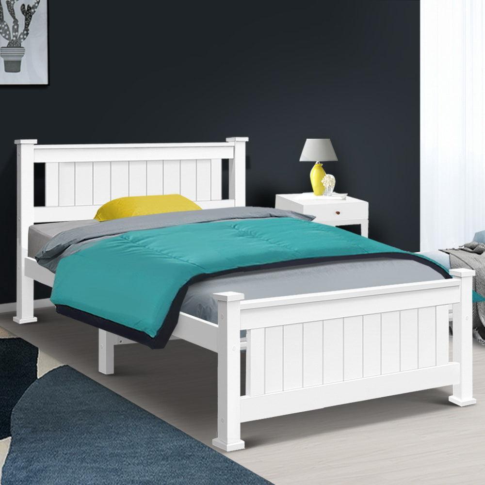 King Single Wooden Bed Frame - White - John Cootes