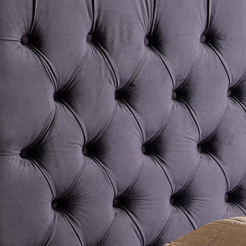 King Size Bedframe Velvet Upholstery Dark Grey Colour Tufted Headboard Deep Quilting - John Cootes