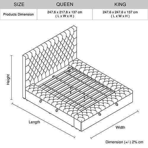 King Size Bedframe Velvet Upholstery Dark Grey Colour Tufted Headboard Deep Quilting - John Cootes