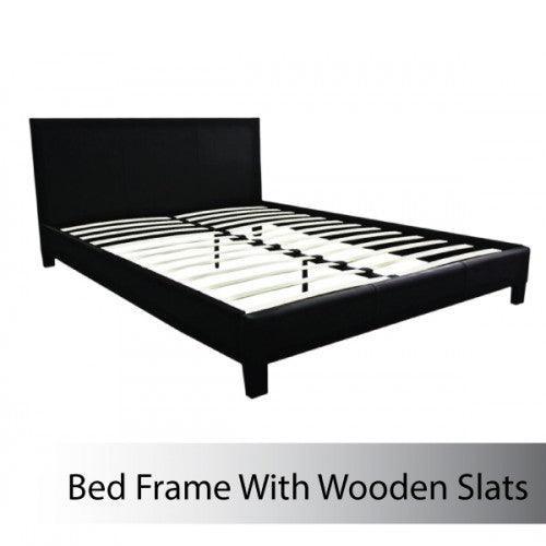 King Size Leatheratte Bed Frame in Black Colour with Metal Joint Slat Base - John Cootes