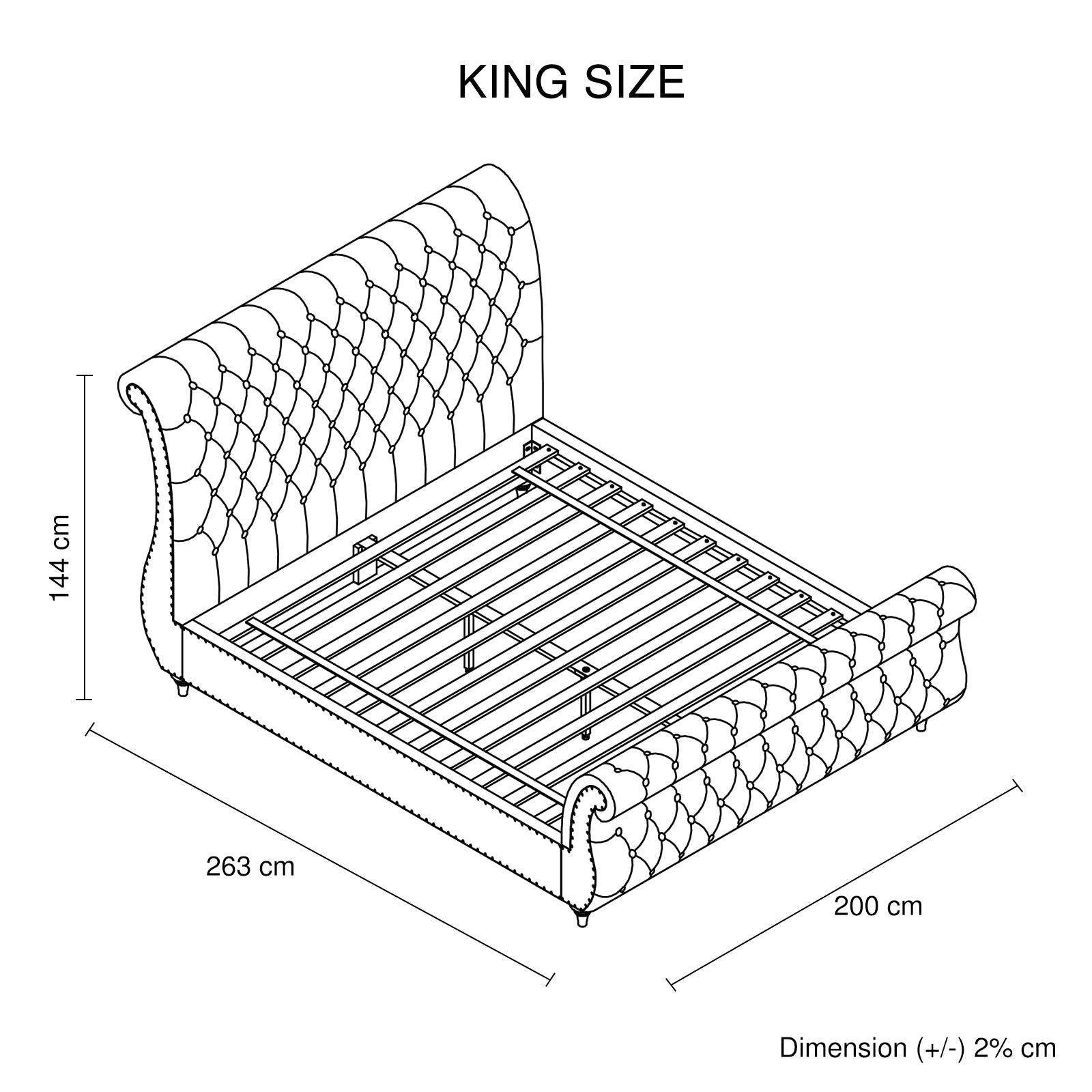 King Size Sleigh Bedframe Velvet Upholstery Grey Colour Tufted Headboard And Footboard Deep Quilting - John Cootes