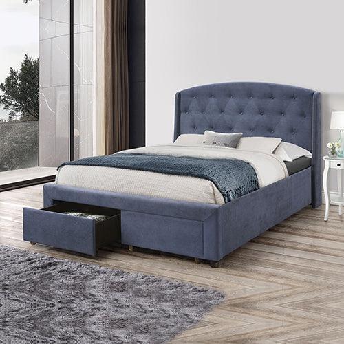 King Size Storage Bed Frame Upholtery Navy Blue Fabric with 2 Drawers - John Cootes