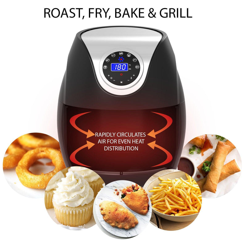 Kitchen Couture Digital Air Fryer 7L LED Display Low Fat Healthy Oil Free Black - John Cootes