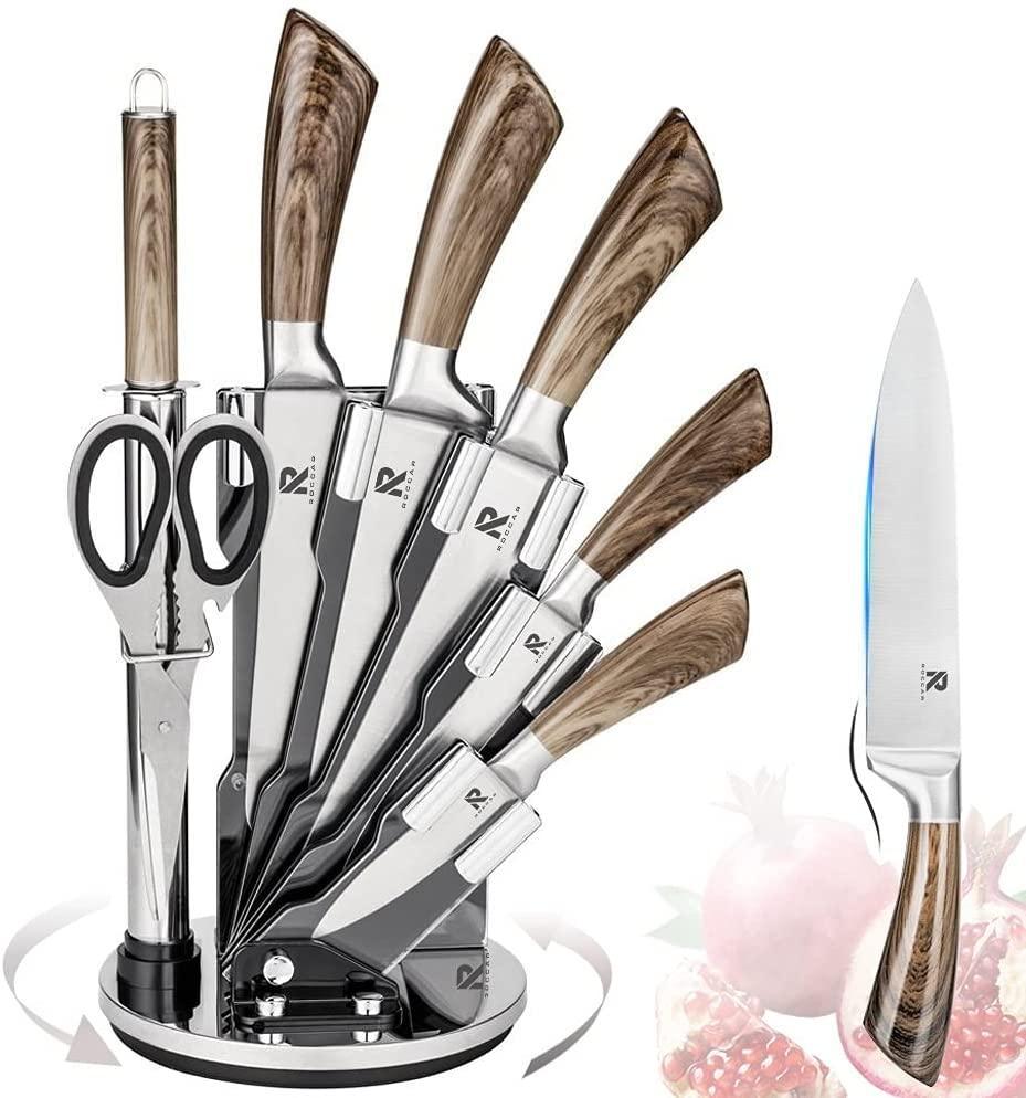 Kitchen Knife Block Set 8 Stainless Steel Knives with Wooden Color Handle (Wood color) - John Cootes