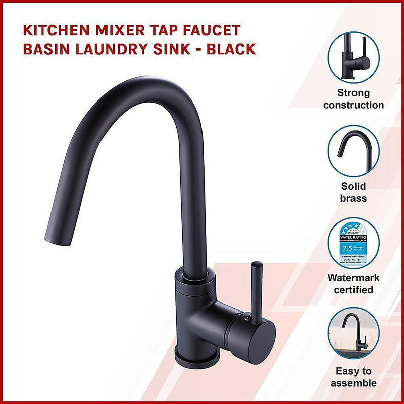 Kitchen Mixer Tap Faucet Basin Laundry Sink - BLACK - John Cootes