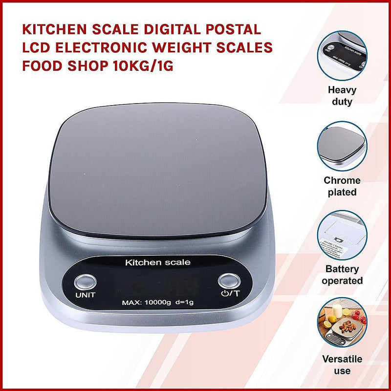 Kitchen Scale Digital Postal LCD Electronic Weight Scales Food Shop 10kg/1g - John Cootes