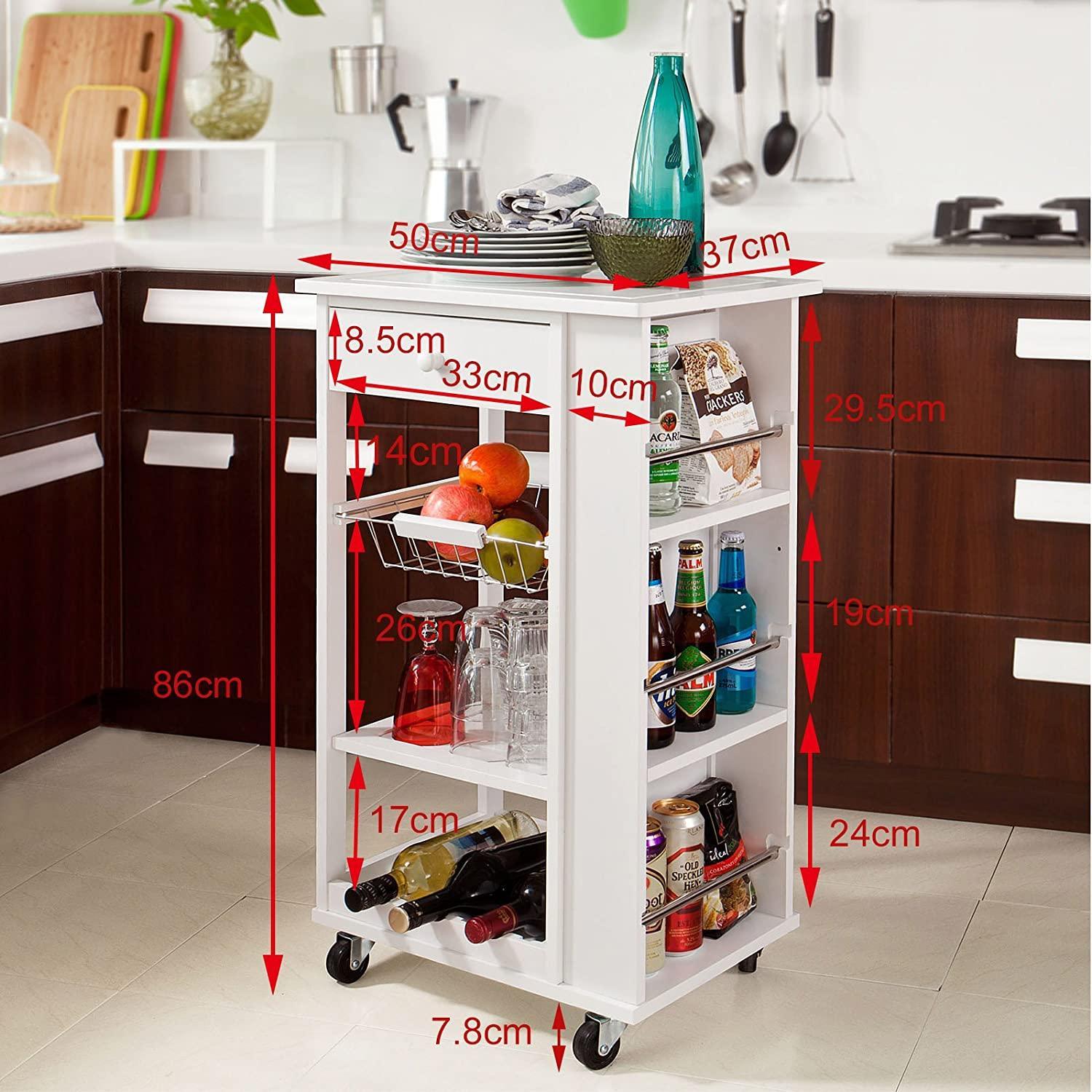 Kitchen Trolley with Wine Rack, Drawer and Shelf - John Cootes