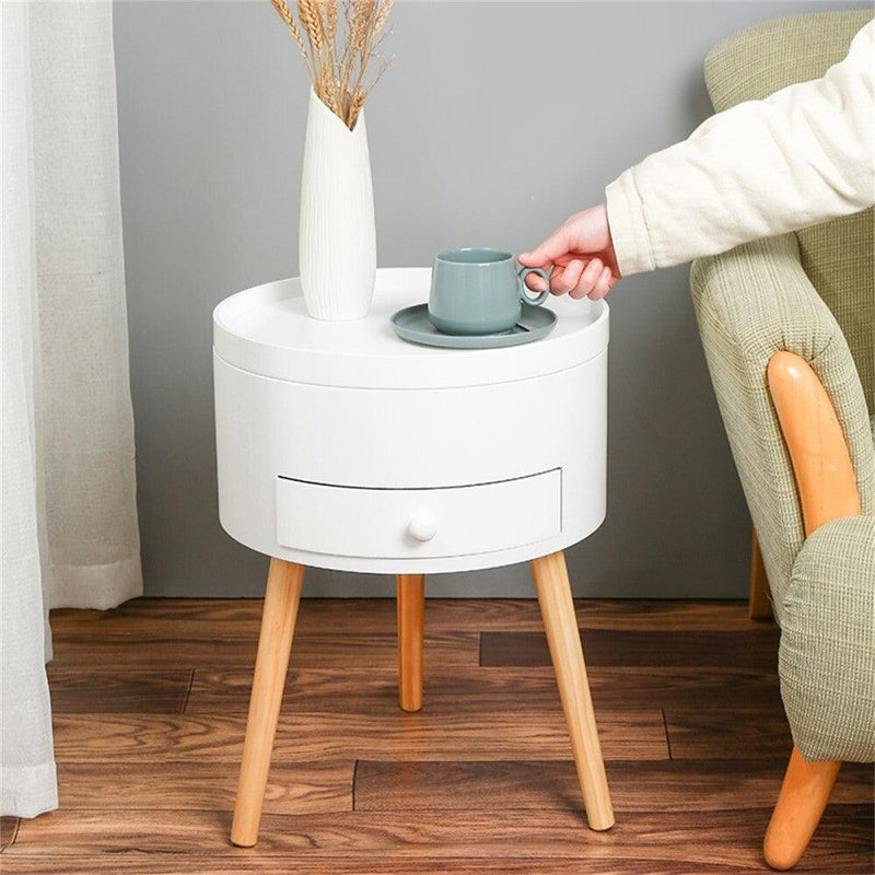 Kumoo Round Side Table With Storage White - John Cootes