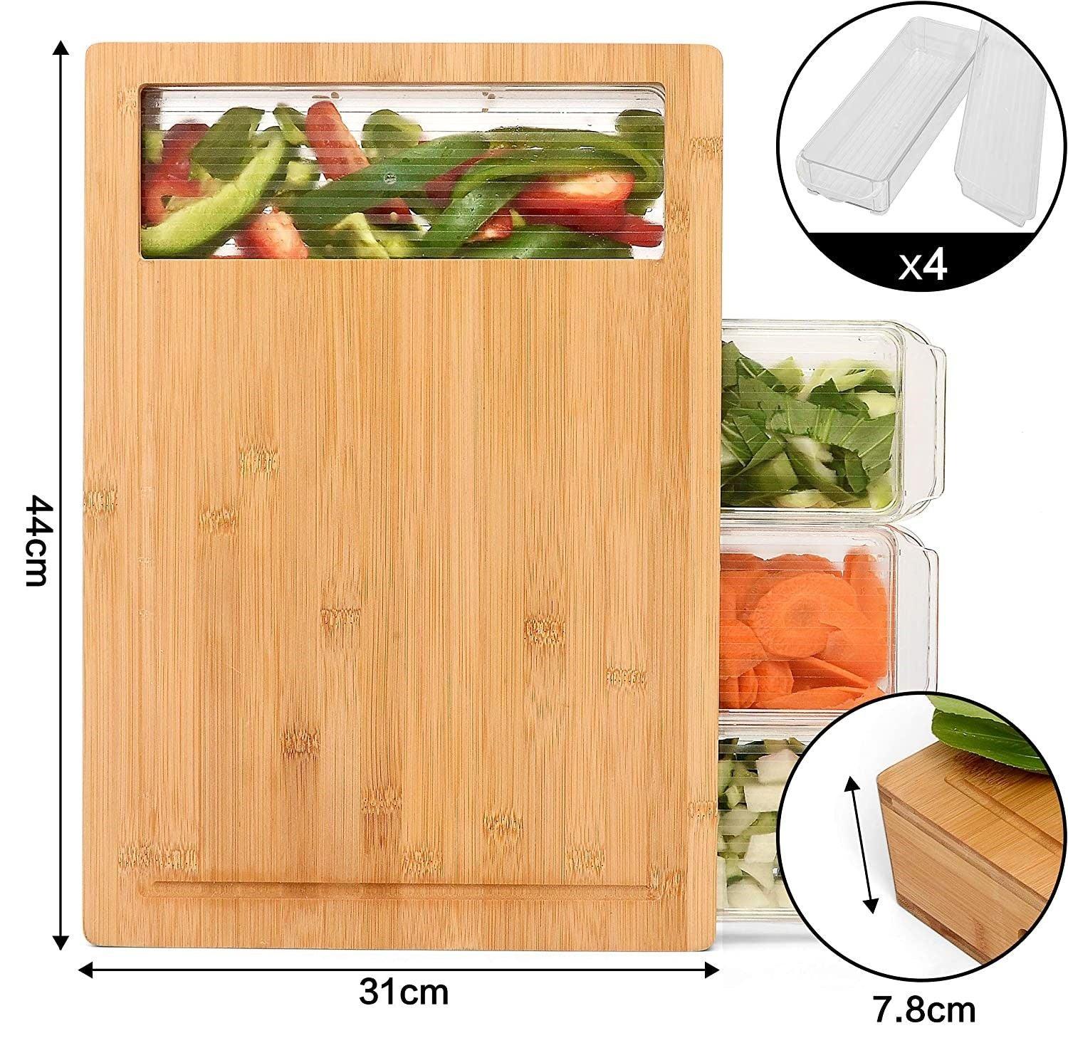 Large Bamboo Cutting Board and 4 Containers with Mobile Holder gift included for Home Kitchen - John Cootes