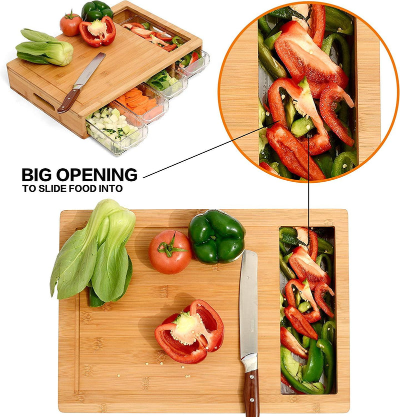 Large Bamboo Cutting Board and 4 Containers with Mobile Holder gift included for Home Kitchen - John Cootes