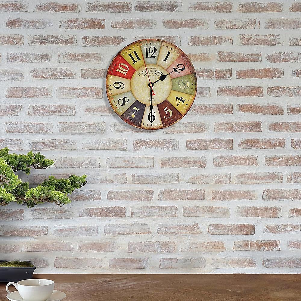 Large Colourful Wall Clock Kitchen Office Retro Timepiece - John Cootes