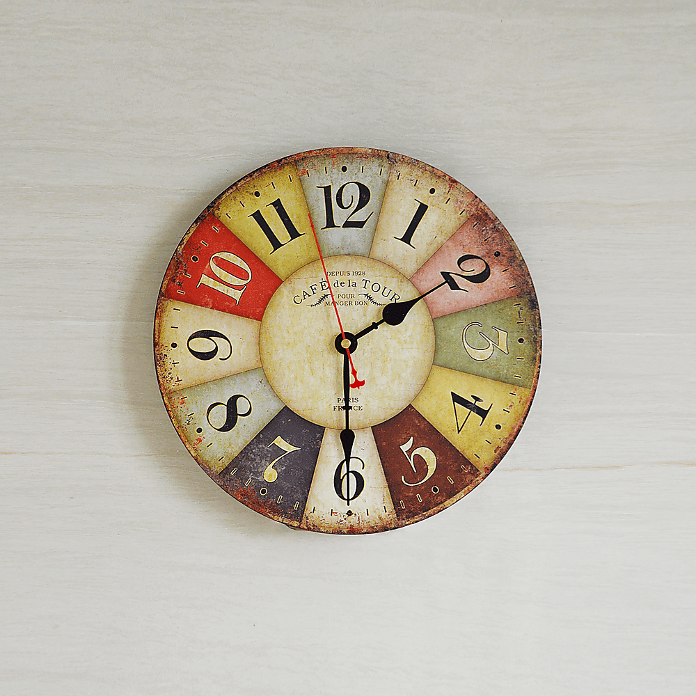 Large Colourful Wall Clock Kitchen Office Retro Timepiece - John Cootes