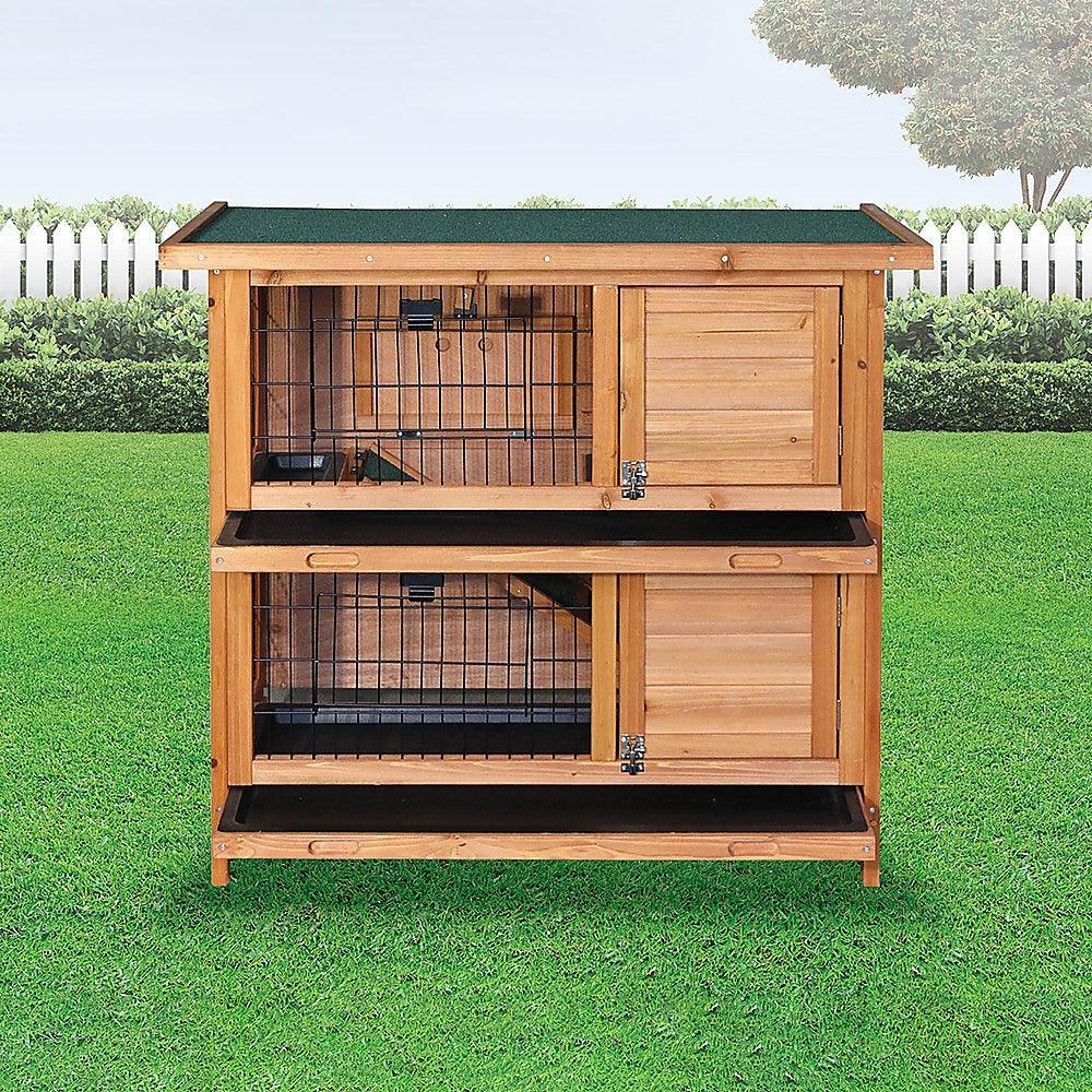 Large Rabbit Hutch with BASE Chicken Coop 2 Storey Guinea Pig Pet Cage House - John Cootes