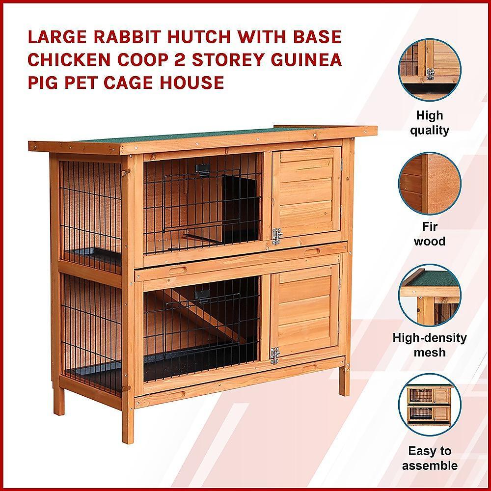 Large Rabbit Hutch with BASE Chicken Coop 2 Storey Guinea Pig Pet Cage House - John Cootes