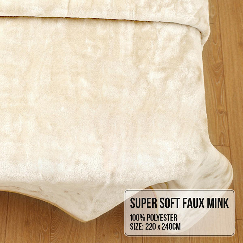 Laura Hill 600GSM Faux Mink Blanket Double-Sided Queen Size - Beige - John Cootes