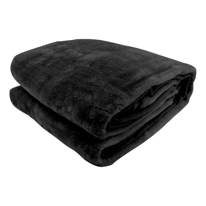 Laura Hill 600GSM Faux Mink Blanket Double-Sided Queen Size - Black - John Cootes