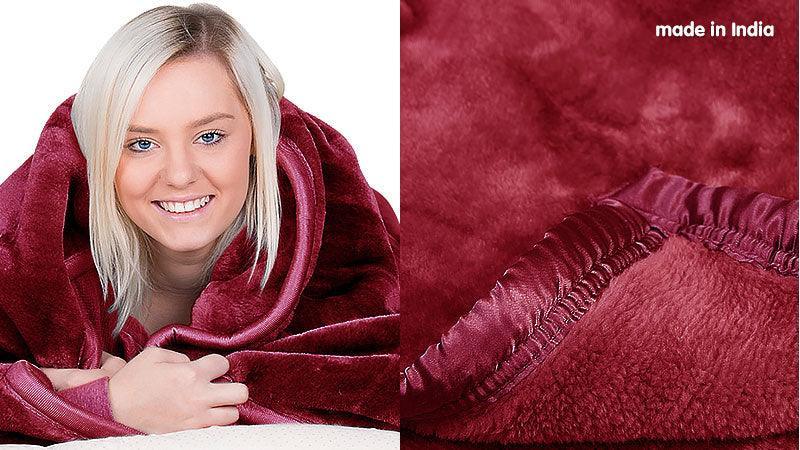 Laura Hill 600GSM Faux Mink Blanket Double-Sided Queen Size - Wine Red - John Cootes