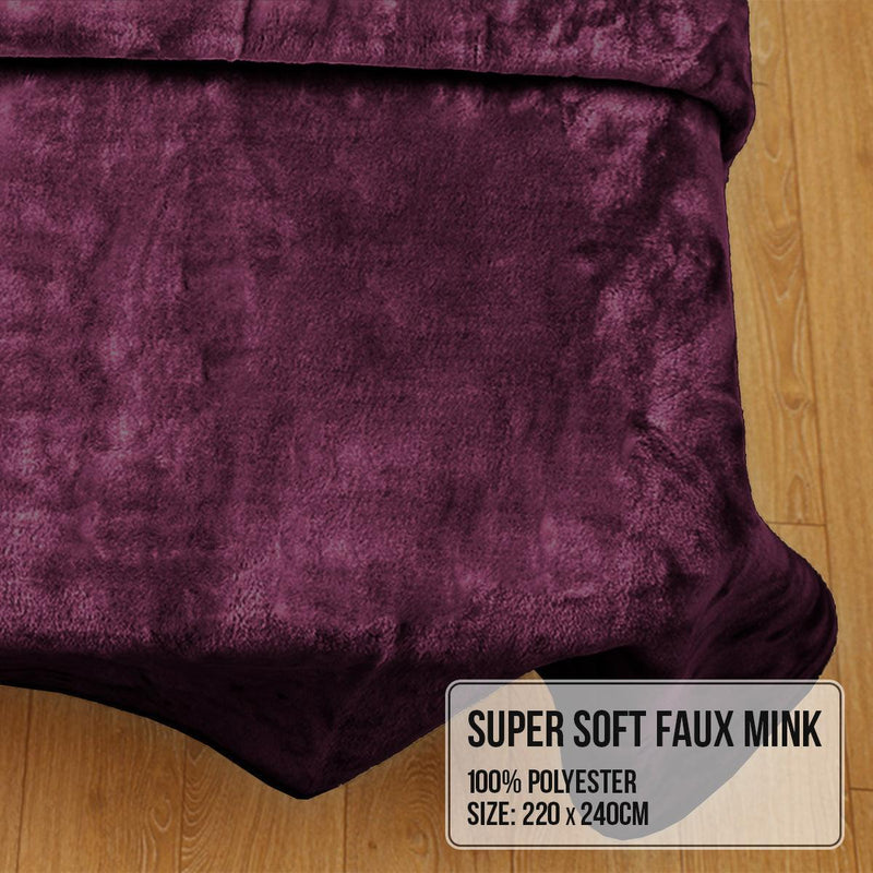 Laura Hill 600GSM Large Double-Sided Faux Mink Blanket - Purple - John Cootes