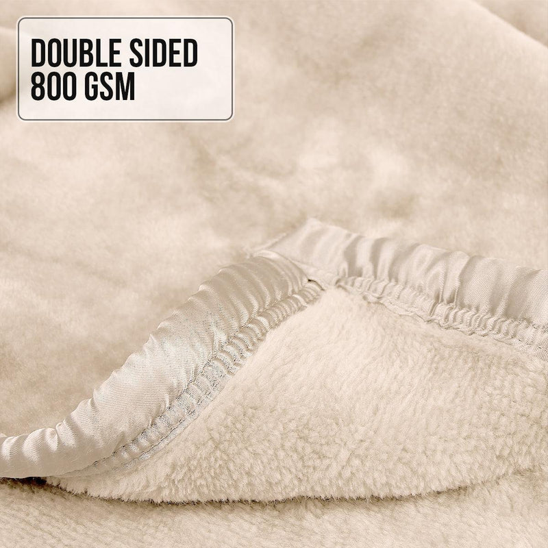 Laura Hill Faux Mink Blanket 800GSM Heavy Double-Sided - Beige - John Cootes