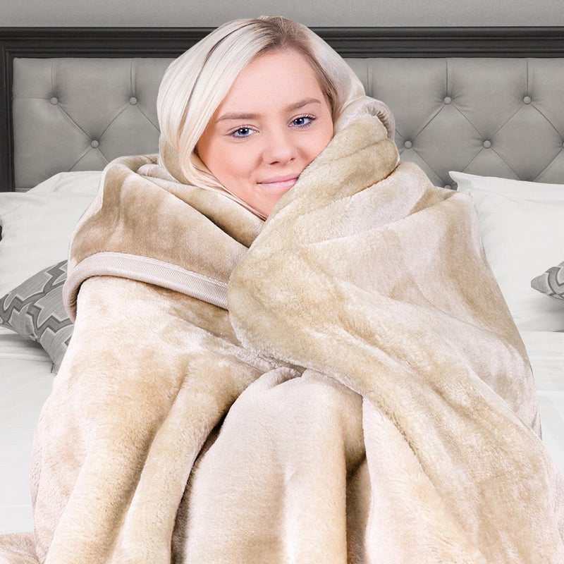 Laura Hill Faux Mink Blanket 800GSM Heavy Double-Sided - Beige - John Cootes