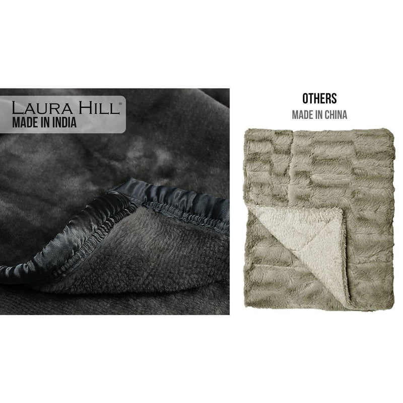 Laura Hill Faux Mink Blanket 800GSM Heavy Double-Sided - Black - John Cootes