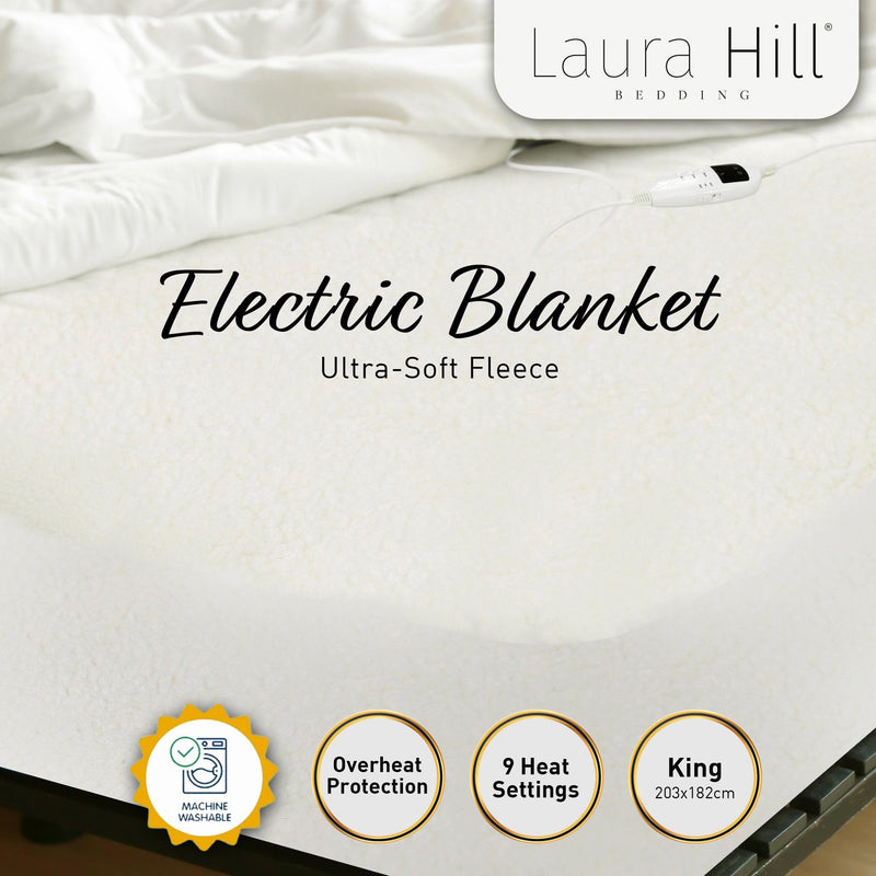 Laura Hill Fleece 9 Level Heated Settings Electric Blanket - King - John Cootes