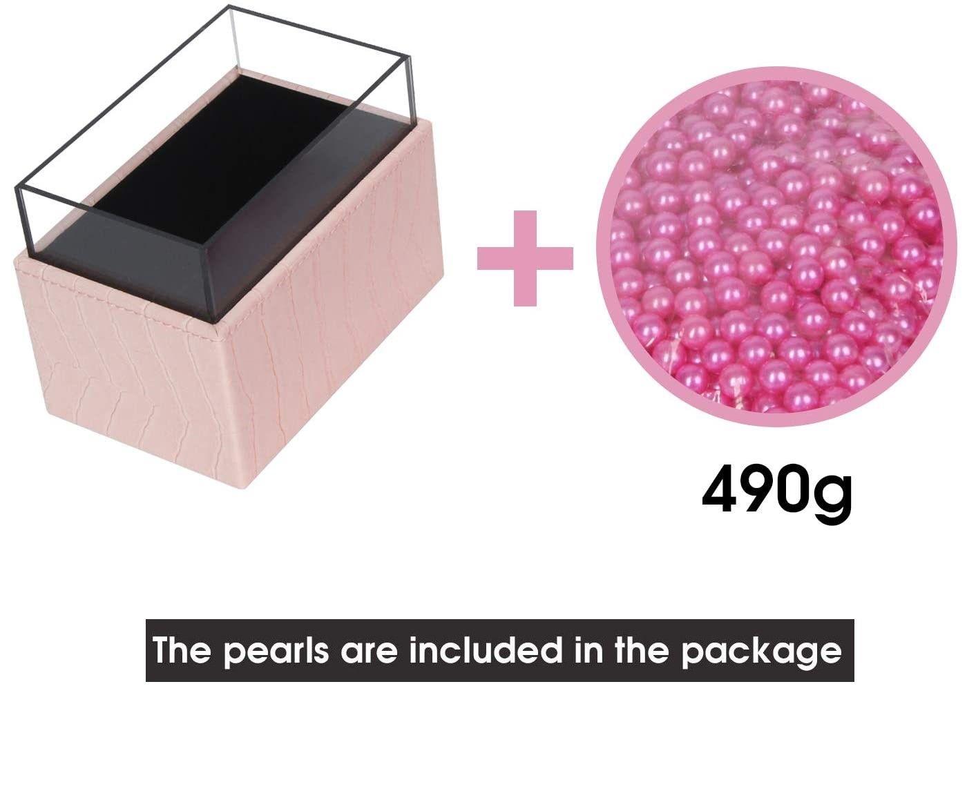 Leather Makeup Brush Cosmetic Organiser Storage Box with Pink Pearls and Acrylic Cover (Pink) - John Cootes
